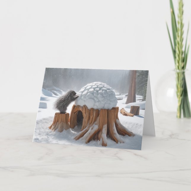 PORCUPINE IGLOO WINTER - GAMLA STUMP HELGKORT (Framsida)