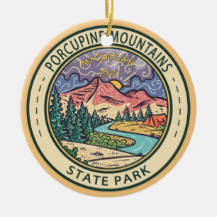 Porcupine Mountains State Park Michigan Badge Julgransprydnad Keramik
