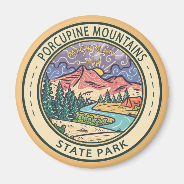 Porcupine Mountains State Park Michigan Badge Magnet (Framsidan)