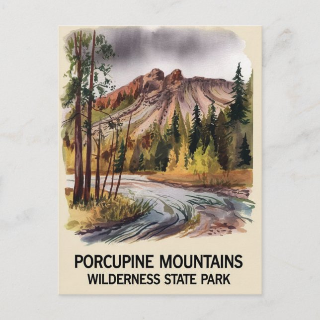 Porcupine Mountains State Park Michigan Watercolor Vykort (Framsida)