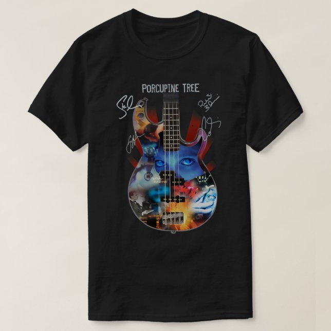Porcupine Träd.Sten Band Guitar Namnteckning Perfe T Shirt (Design framsida)