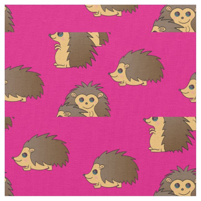 Porcupines Cute Hedgehogs Tecknad Rosa Tyg (Närbild)