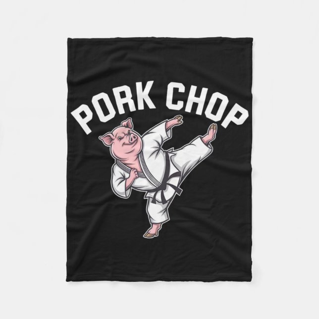 Pork Chop - Funny Pig Karate Pun  Fleecefilt (Framsidan)