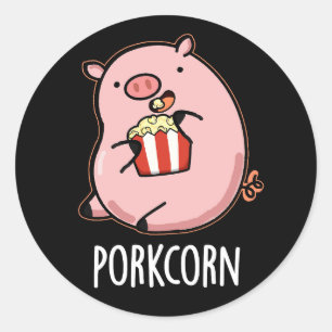 Porkcorn Funny Popcorn Pun Mörk BG Runt Klistermärke