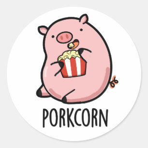Porkcorn Funny Popcorn Pun Runt Klistermärke