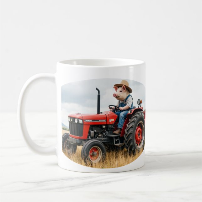 porker on a tractor mug kaffemugg (Vänster)