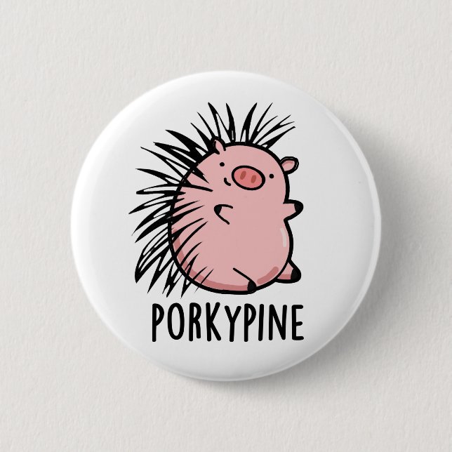 Porky-gräs Cute Porcupine Gris Pun Knapp (Framsida)