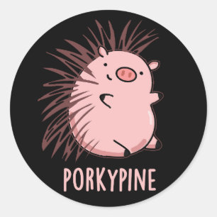 Porky-gräs Funny Porcupine Gris Pun Mörk BG Runt Klistermärke