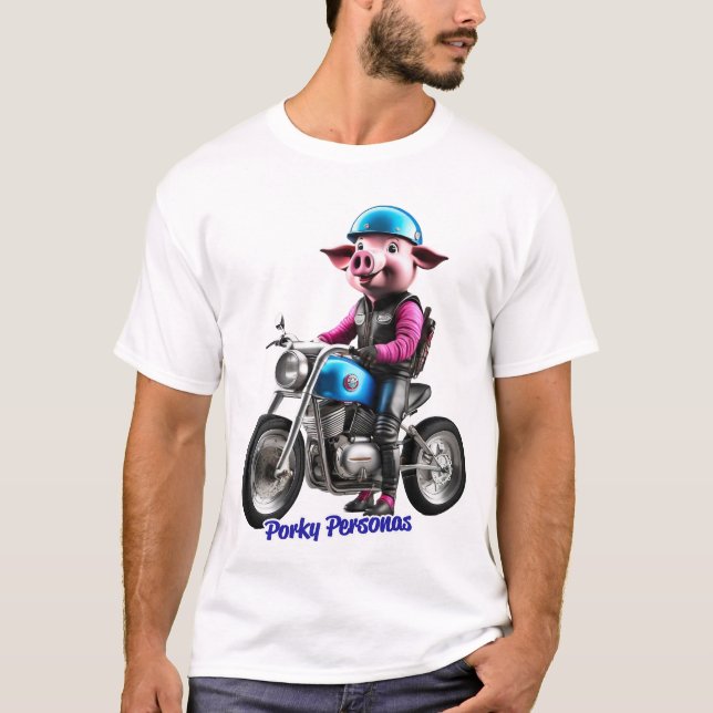 Porky Personas roliga Gris-tecken. Biker T Shirt (Framsida)