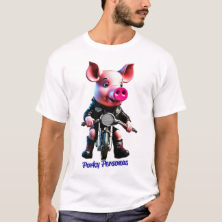Porky Personas roliga Gris-tecken. Biker T Shirt