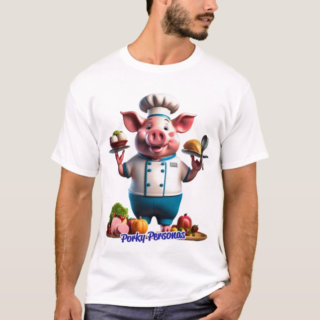 Porky Personas roliga Gris-tecken. Chef T Shirt (Framsida)