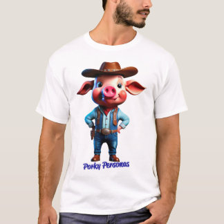 Porky Personas roliga Gris-tecken. Cowboy T Shirt