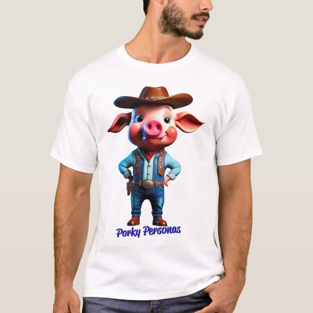 Porky Personas roliga Gris-tecken. Cowboy T Shirt (Framsida)