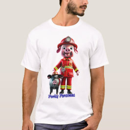 Porky Personas roliga Gris-tecken. Firefighter T Shirt