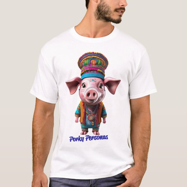 Porky Personas roliga Gris-tecken. Hippie T Shirt (Framsida)