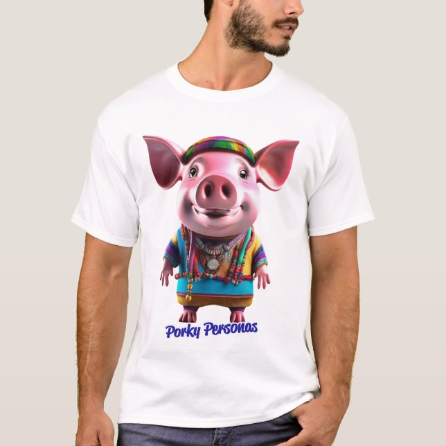Porky Personas roliga Gris-tecken. Hippie T Shirt (Framsida)