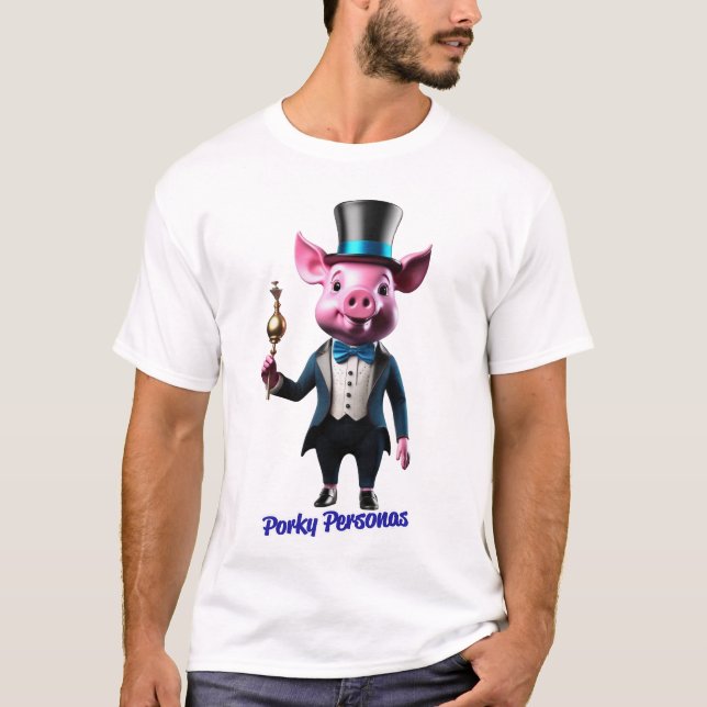 Porky Personas roliga Gris-tecken. Magician T Shirt (Framsida)