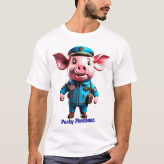 Porky Personas roliga Gris-tecken. Pilot T Shirt