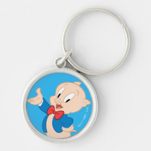 Porky Pig   Klassisk Pose Rund Silverfärgad Nyckelring