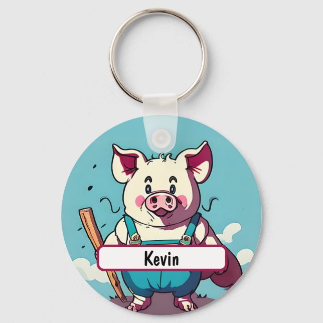Porky the farm with Anpassade Nametag Nyckelring (Framsida)