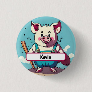 Porky the Farmer With Anpassade Nametag Button Knapp