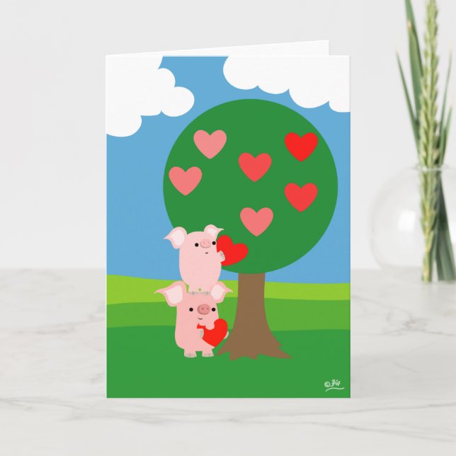 Porky Valentine och Kärlek Träd hälsningskort Helgkort (Framsida)