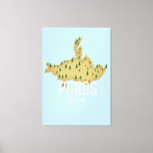 Poros Grekiska Karta Illustrated-reseaffisch Canvastryck