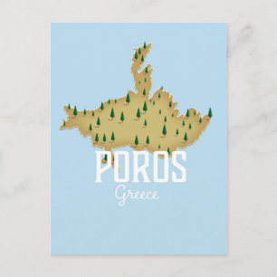 Poros Grekland Karta Illustrerad reseaffisch Vykort