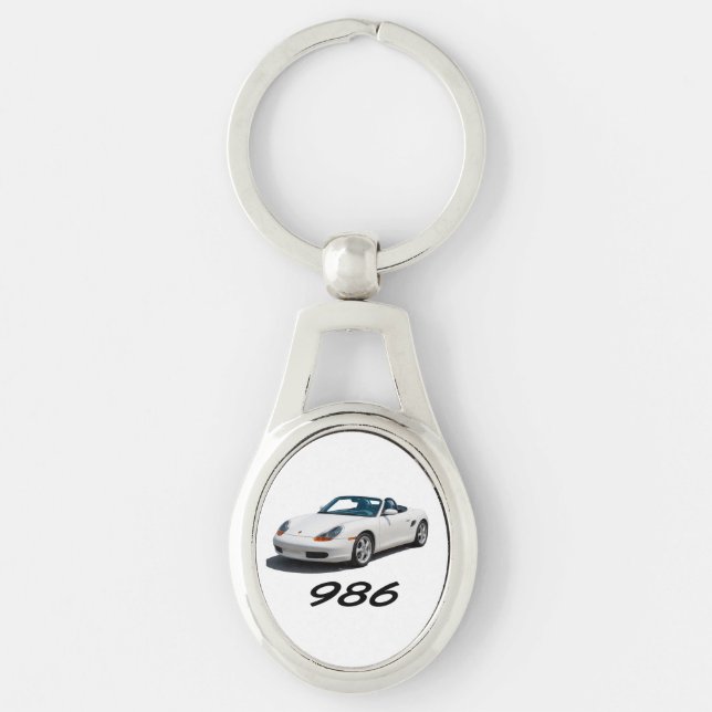 Porsche Boxster 986 keychain Ovalt Silverfärgad Nyckelring (Framsidan)