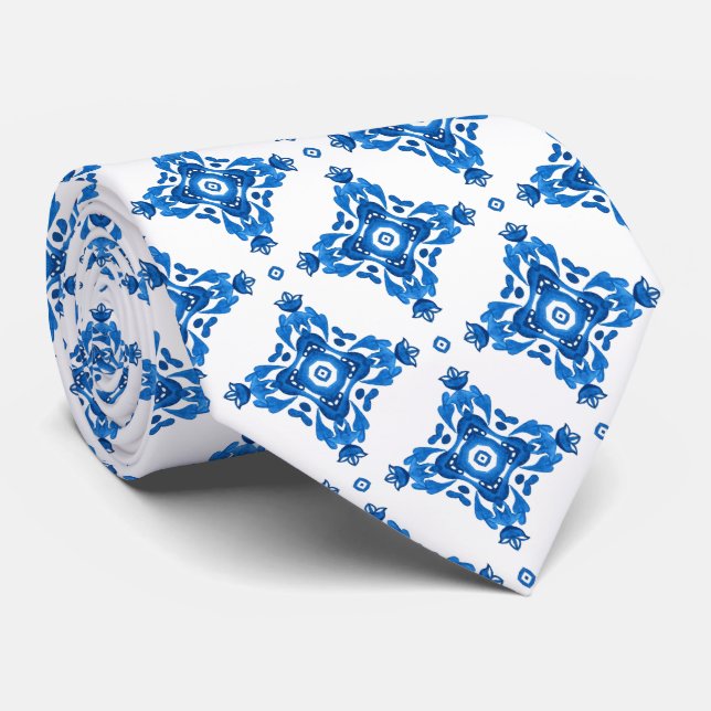 Porslinsblå mosaik slips (Rullad)