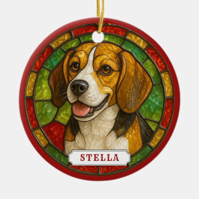 Porslinscirkelprydnad för Beagle-hund Julgransprydnad Keramik (Framsidan)