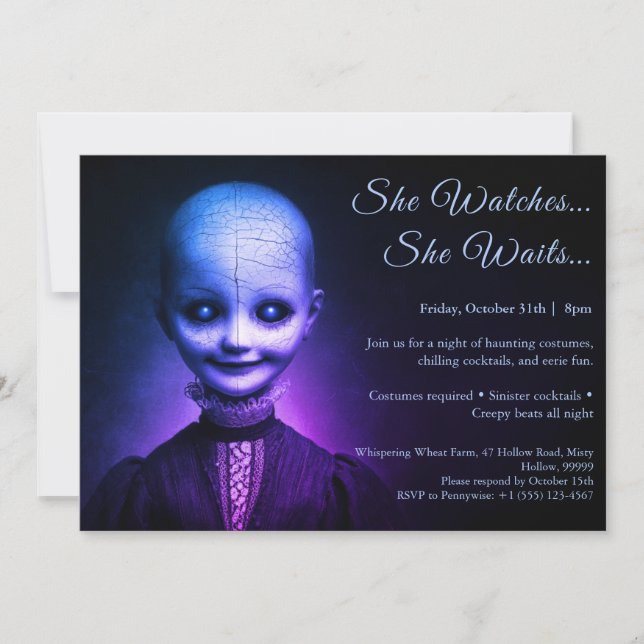Porslinsdocka Halloween-kostymfest Invitation Inbjudningar (Framsida)