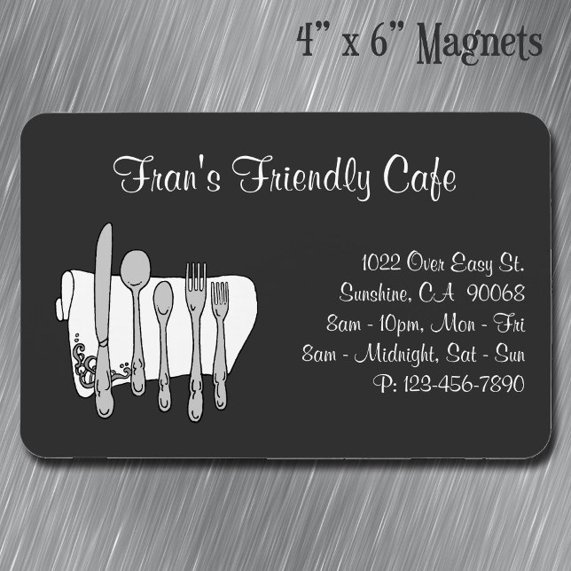 Porslinservis Restaurang Svart Vit Anpassad  4" x  Magnet (Dinnerware Restaurant Black White Custom 4" x 6" Magnet)