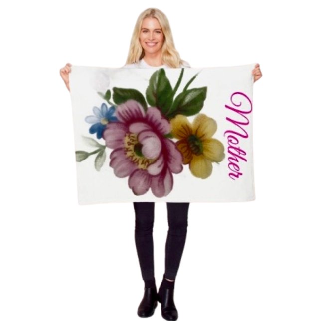 Porslinsinspirerad blomster fleecefilt (Delicate, soft and colourful. Available 3 sizes, polyester fleece, machine washable. 
)