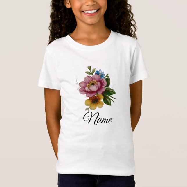 Porslinsinspirerad blomster  t shirt (Framsida)