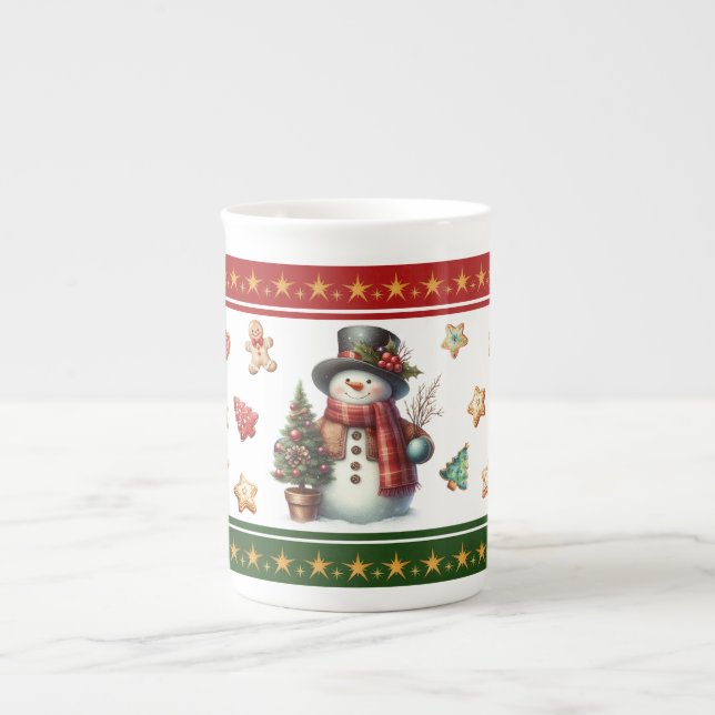 Porslinsmugg med snöman och julgodis (Framsidan)