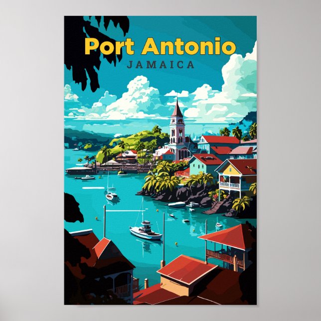 Port Antonio Jamaica Travel Art Vintage Poster (Framsidan)