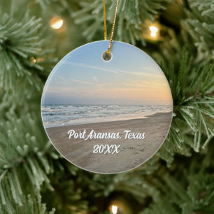 Port Aransas strand solnedgång Texas Fotografi Julgransprydnad Keramik