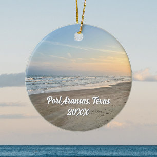 Port Aransas strand solnedgång Texas Fotografi Julgransprydnad Keramik