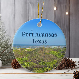 Port Aransas Texas Strand Gräs Foto Jul Julgransprydnad Keramik
