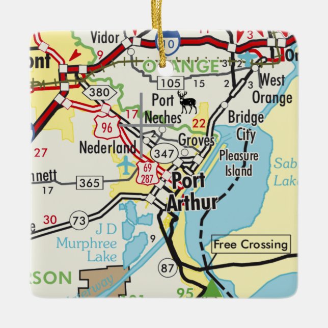 Port Arthur TX Road Karta Julgransprydnad Keramik (Framsida)