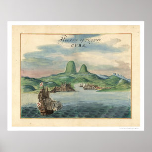 Port av den Havana Kuban beskådar kartan 1639 Poster