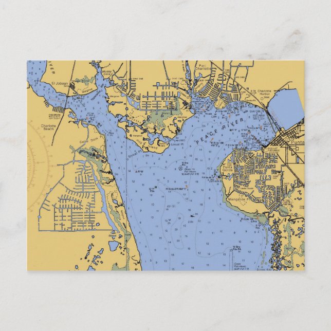 Port Charlotte, Florida Nautical Chart Postcard Vykort (Framsida)