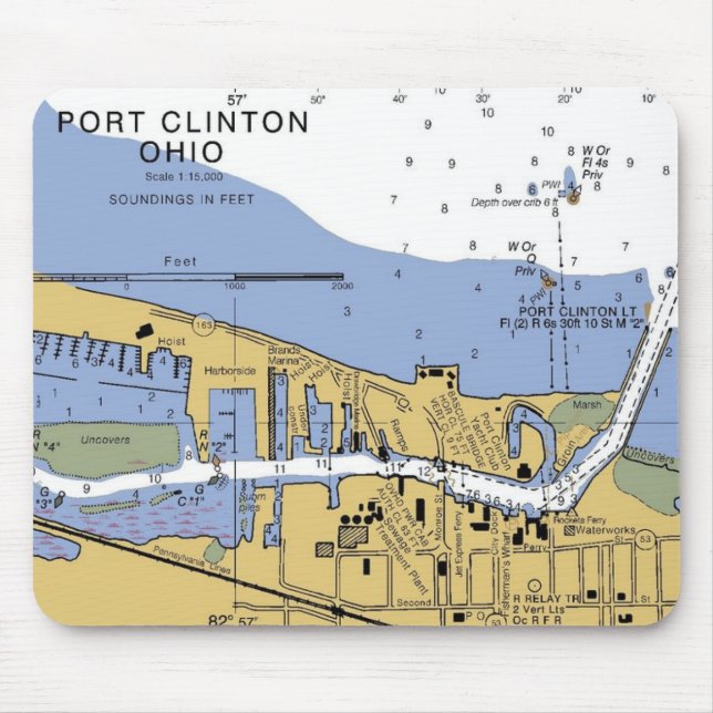 Port Clinton, OH nautiska Erie kartlägger Mousepad Musmatta (Framsidan)
