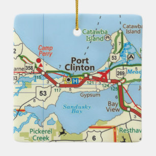 Port Clinton OH Vintage Karta Julgransprydnad Keramik
