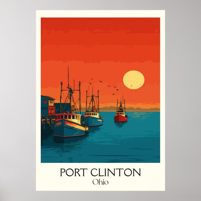 Port Clinton Sjö Erie Sunset Walleye Capital Art Poster (Framsidan)