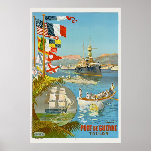Port de Guerre. Toulon. Frankrike Vintage affisch  (Framsidan)
