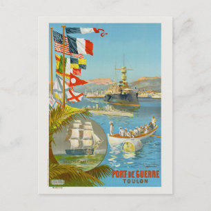 Port de Guerre. Toulon. Frankrike Vintage affisch Vykort