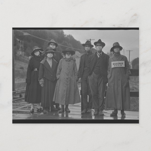 Port du masque pendant la Grippe espagnole 1918 Vykort (Framsida)