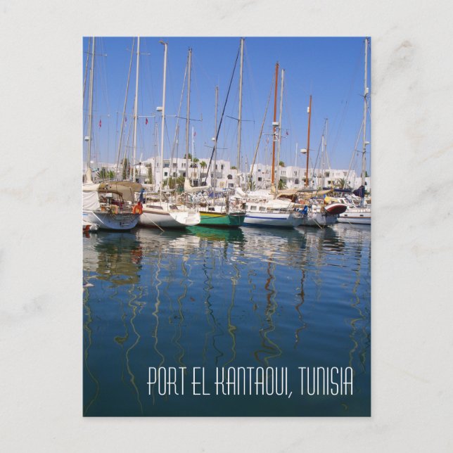 Port el Kantaoui Harbor Waterfront Boats Tunisien Vykort (Framsida)